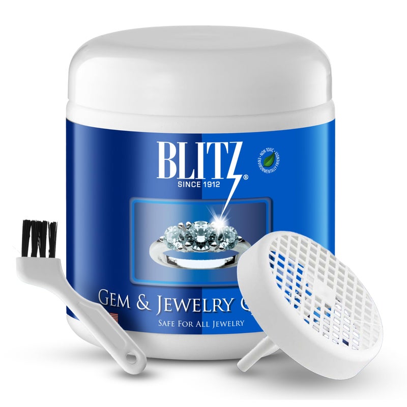 Blitz Gem & Jewelry Cleaner Cleaning Liquid for Gold, Silver, & Platinum Jewelry Cleans Precious & Semi-Precious Gemstones. Nontoxic, Non-Abrasive, & Planet Friendly, 8oz Jar With Concentrate Packet - Image 1